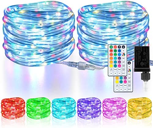 HAHOME Outdoor Rope Lights Waterproof, 18 Colors Changing LED Rope Lights 80ft, Connectable Up to 200ft Plug in Fairy Lights with 2 Remote for Patio Wedding Halloween Christmas Decoration