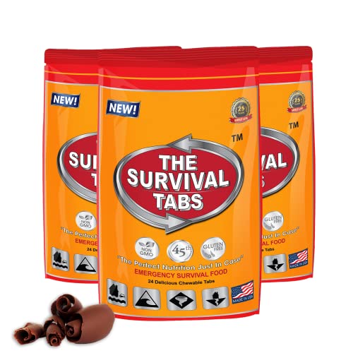 6 days Emergency survival food tabs none-GMO gluten-free 25 years shelf life 24 Tabs Chocolate x 3 pouches
