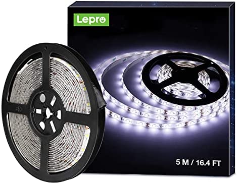 Lepro 12V LED Strip Light, Flexible, Waterproof, SMD 2835, 16.4ft Tape Light for Christmas, Home, Kitchen and More, Daylight White（Power Adapter not Include）