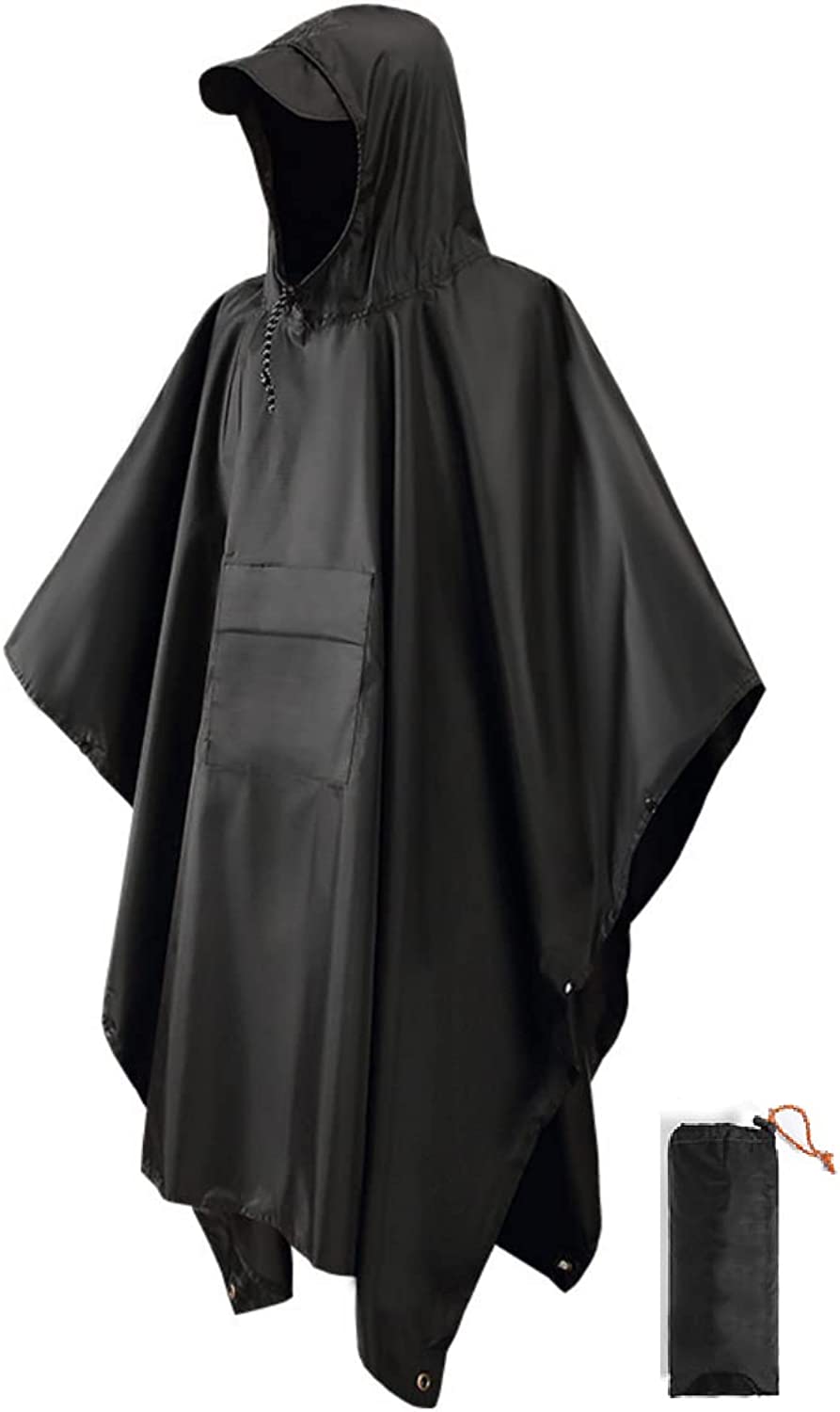 3-in-1 Outdoor Hooded Rain Poncho Waterproof Raincoat Jacket for Men Women Adult, Lightweight Raincoat for Hiking Camping Emergency(black), 85.43in*56.3