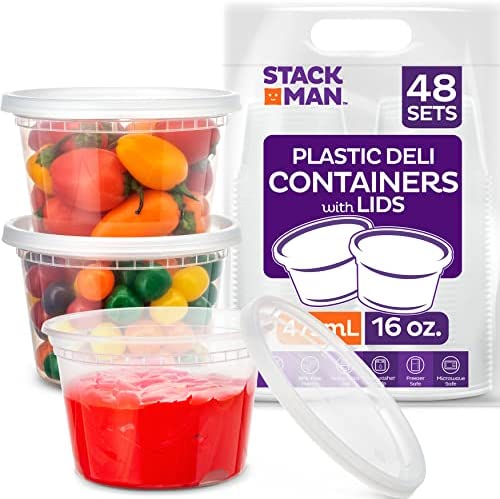 [48 Sets -16 oz.] Plastic Deli Food Storage Containers with Airtight Lids – Soup Containers with Lids
