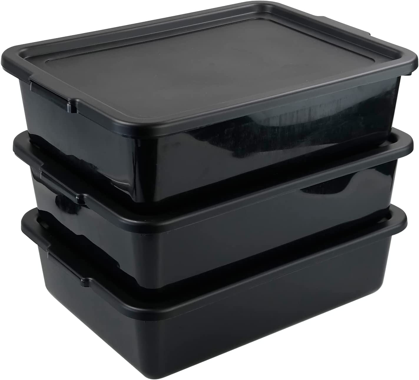 Hommp 3-Pack Commercial Bus Box, 13 L Black Plastic Bus Tub with Lid