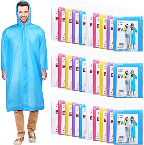 30 Pieces Rain Ponchos for Adults Reusable Rain Coat for Women Men Portable EVA Women’s Raincoats with Hood for Adult Outdoor
