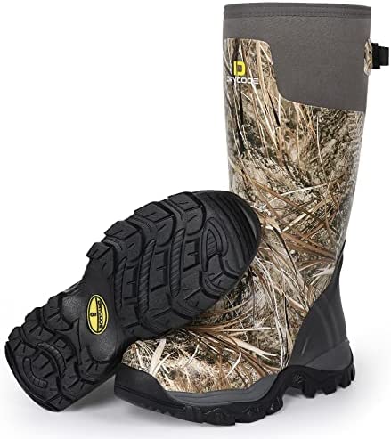 DRYCODE Hunting Boots for Men, Camo Waterproof Rubber Boots with 5mm Neoprene and Steel Shank, Mens Insulated Muck Mud Boots for Outdoor Womens Hunting, Water Fishing, Anti-Slip