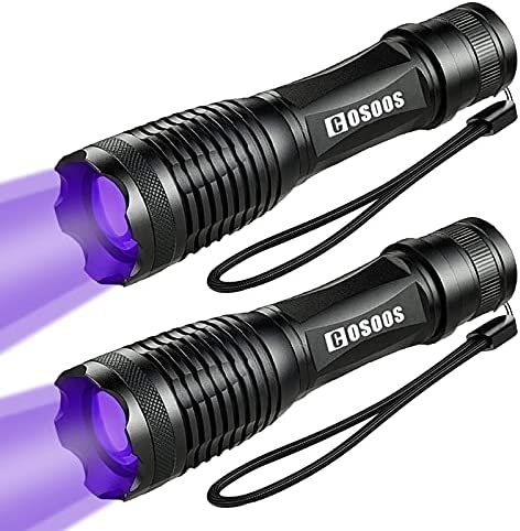 2 Pack UV Flashlight BlackLight, COSOOS 2 in 1 LED Tactical Flashlight & 395nm Black Light Pet Urine Detector for Dog/Cat Urine, Dry Stains, Bed Bugs, Scorpions.