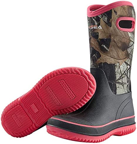 HISEA Rain Boots for Women Mid Calf Rubber Boots Waterproof Neoprene Insulated Barn Boots for Mud Working Gardening