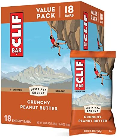 CLIF BARS – Energy Bars – Crunchy Peanut Butter – Made with Organic Oats – Plant Based Food – Vegetarian – Kosher (2.4 Ounce Protein Bars, 18 Count) Packaging May Vary
