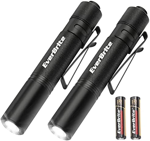 EverBrite LED Pocket Pen Light Flashlight, 2-Pack Small Mini Penlight with High Lumens and 3 Modes, AAA Battery Included, Compact Flashlights for Inspection, Repairing and Outdoor
