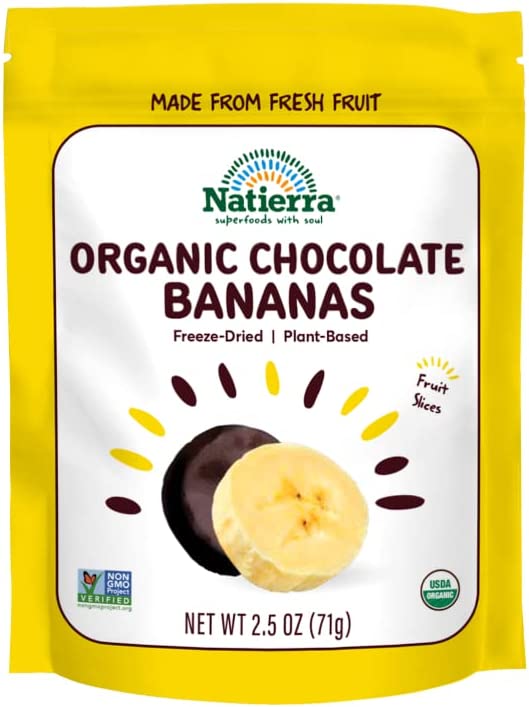 Natierra Organic Chocolate Banana Slices, Freeze-Dried, Non-GMO & Vegan, 2.5 Ounce