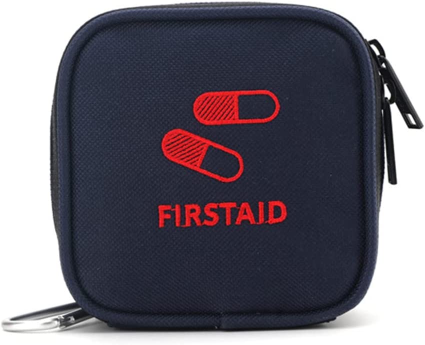 Mini Travel First Aid Kit Bag Empty Portable First Aid Supplies Package Medications Organizer Container Waterproof Medical Survival Kit Rescue Case with a Hook for Home Car Outdoor (Dark Blue)