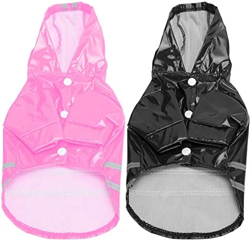 OKJHFD 2pcs Dog Raincoat Waterproof Coats Hooded Rainwear with Safety Reflective Stripe Poncho Hood,Pink and Black