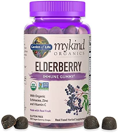 Garden of Life mykind Organics Elderberry Gummies for Adults & Kids – Immune Support Supplement with Organic Fruit, Herbal Blend, Elderberry, Echinacea, Zinc, Vitamin C, 120 Vegan Gluten Free Gummies