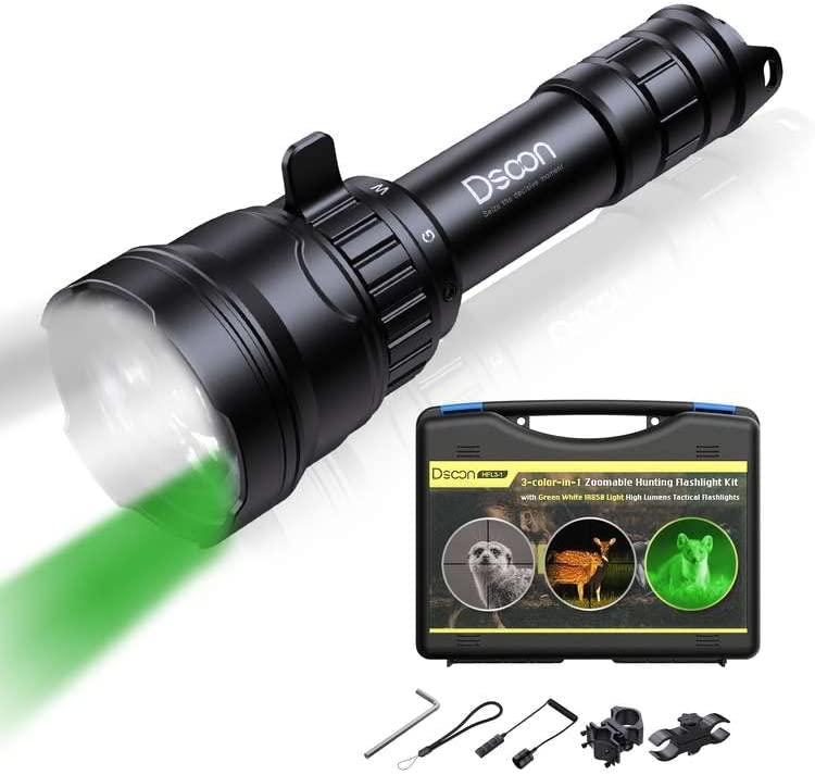 Dsoon 3-Color-in-1 (White, IR, Green) Hunting Tactical AR15 Flashlights Kit with Pressure Switch, Green Predator Varmint Rifle-Light for Hogs Coyote, 850nm IR Infrared LED Torch for Night Vision