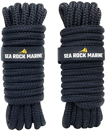 Sea Rock Marine Double Braided Nylon Dock Lines (2 or 4 Pack) |15′, 25′ or 30′ with 12” Eyelet & Dock Line Ties | Dock Lines for Boats, Marine Rope, Boat Accessories