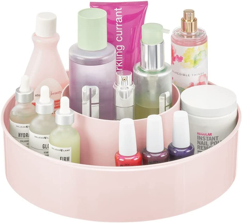 mDesign Plastic Lazy Susan Round Turntable Storage Tray – Rotating Organizer for Makeup, Cosmetics, Nail Polish, Vitamins, Shaving Kits, Hair Spray, Medical Supplies, First Aid – Light Pink/Blush