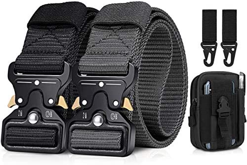 BESTKEE Men’s Tactical Belt, 1.5 Inches Heavy Duty Military Style Buckle Belt, Gift with Tactical Molle Pouch and Hooks
