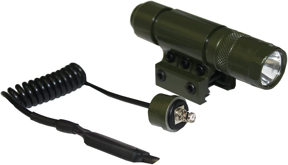 Ultimate Arms Gear OD Olive Drab Green 90+ Lumens Military Flashlight CREE LED Light Kit+Mount, Pressure Switch, Tail Cap, And Batteries-Airsoft-Rifle-Gun-Weapon For Weaver/Picatinny Rail
