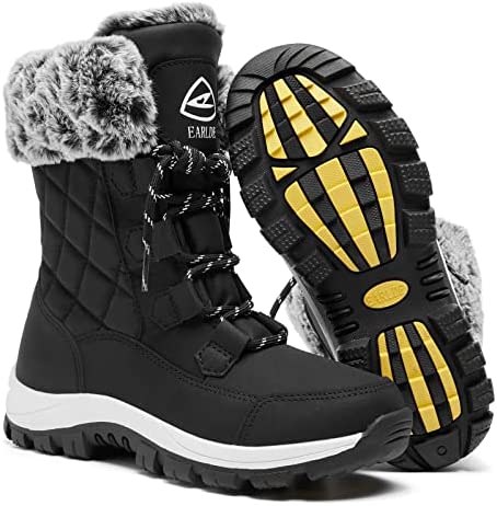 Women’s Snow Boot With Waterproof Lace Up Mid-Calf Outdoor Winter Deep Tread Rubber Sole