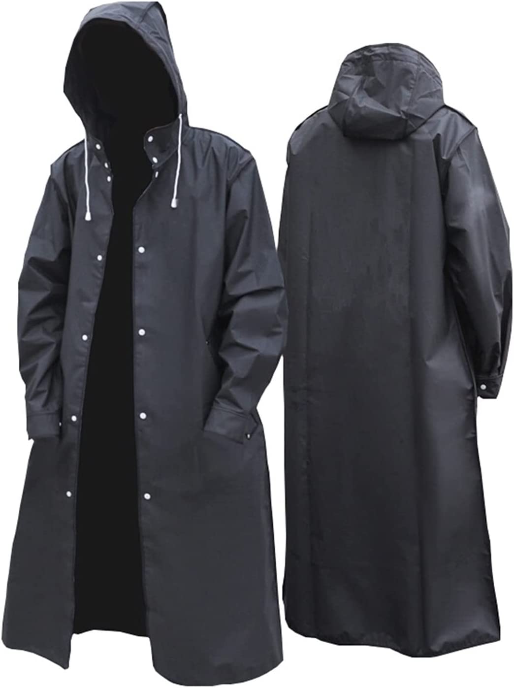 LRIKING Mens Hooded Long Rain Coat Outdoor 2PCS Rain Poncho Black Raincoat Portable Reusable Rainwear for Unisex-Adult (Color : Black, Size : XXXL)