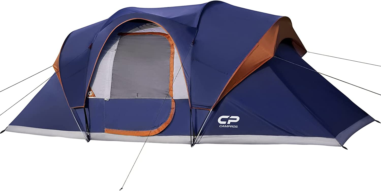 CAMPROS CP Tent 9-10 Person Camping Tents, 2 Room Water Resistant Family Tent with Top Rainfly, 4 Large Mesh Windows, Double Layer, Easy Set Up, Portable with Carry Bag