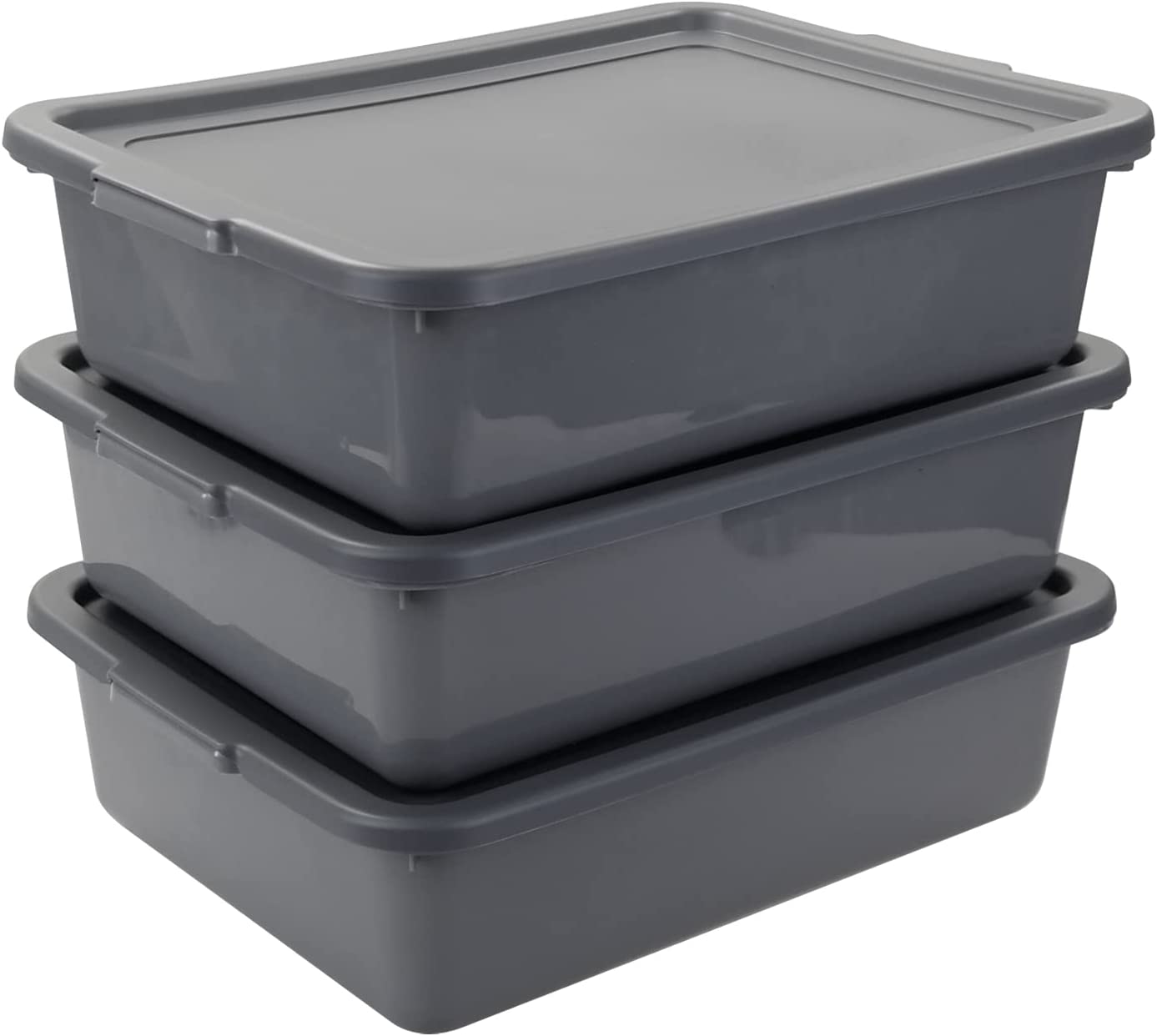 Begale 3-Pack Gray Commercial Utility Bus Box, Plastic Bus Tub with Lids, 13 L
