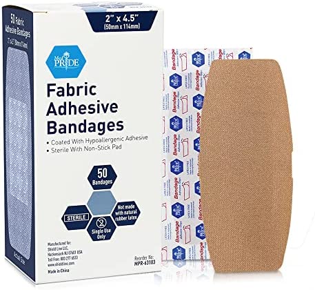 Medpride Sterile Fabric Adhesive Bandages [50 Count]- First Aid Bandages Coated with Hypoallergenic Adhesive & Non-Stick Pad- Latex-Rubber Free Wound Care Bandages- Individual Wrapped