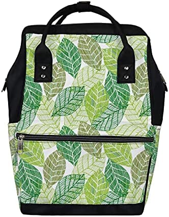 Colorful Green Leafs Background Diaper Bag Backpack, waterproof backpack Baby Nappy Changing Bags Laptop Backpack for Travel, Large Capacity, Durable and Stylish for Woman and Men.