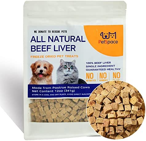 PETSPACE Freeze Dried Beef Liver Treats for Dogs & Cats, Raw Single Ingredient,, Good Taste, Pet Training Rewards