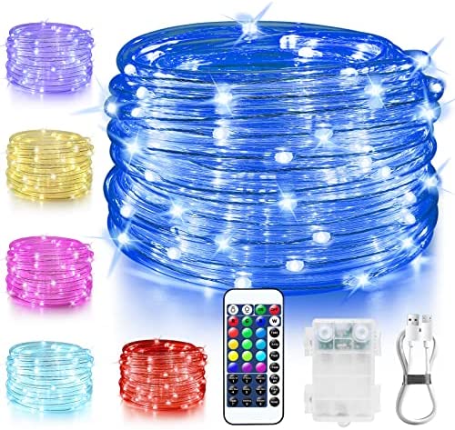 Rope Lights Battery Operated Outdoor Lights, 33ft 100 LED 16 Color Changing Outdoor Rope Lights USB Powered, Trampoline Lights Tube with 132 Modes Remote for Bedroom Balcony Garden Patio Decor
