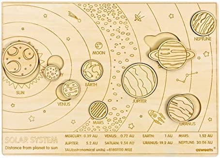 Asweets Wooden Solar System Board Jigsaw Puzzles Educational Learning Outer Space Themed Montessori Toy Boys Girls Birthday Gift Planets Shape for Thanksgiving Day