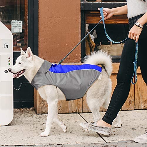 Ezer Waterproof Dog Raincoat – Reflective Dog Rain Jacket – Soft Fleece Lining Dog Rain Coat – Adjustable Dog Poncho for Large Dogs Walking (Blue-XXL)