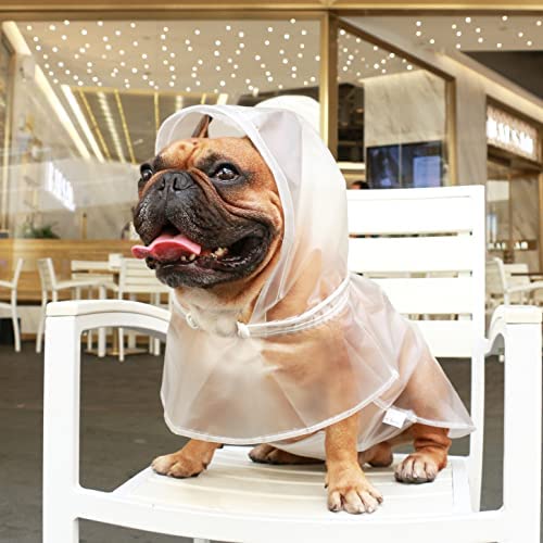 iChoue Dog Raincoat, Packable Rain Coats, Lightweight Rain Jacket with Reflective Straps, Adjustable Poncho for Medium Dog French English Bulldog Pug Terrier (Clear, Small)