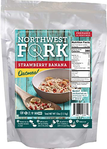 NorthWest Fork Strawberry Banana Oatmeal (Gluten-Free, Non-GMO, Kosher, Vegan) 15 Serving Bag – 10+ Year Shelf Life