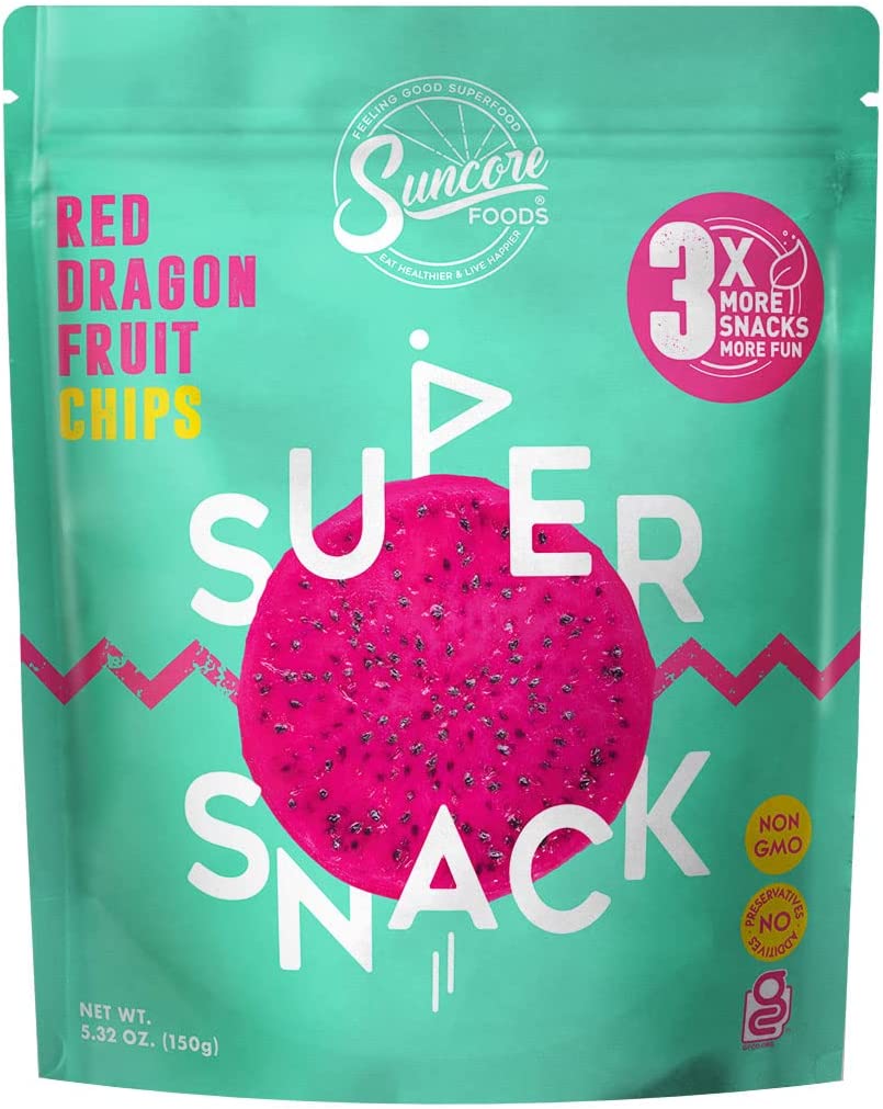 Suncore Foods Red Dragon Fruit Chips Supersnack, 5.32oz (1 Pack), Gluten Free, Non-GMO