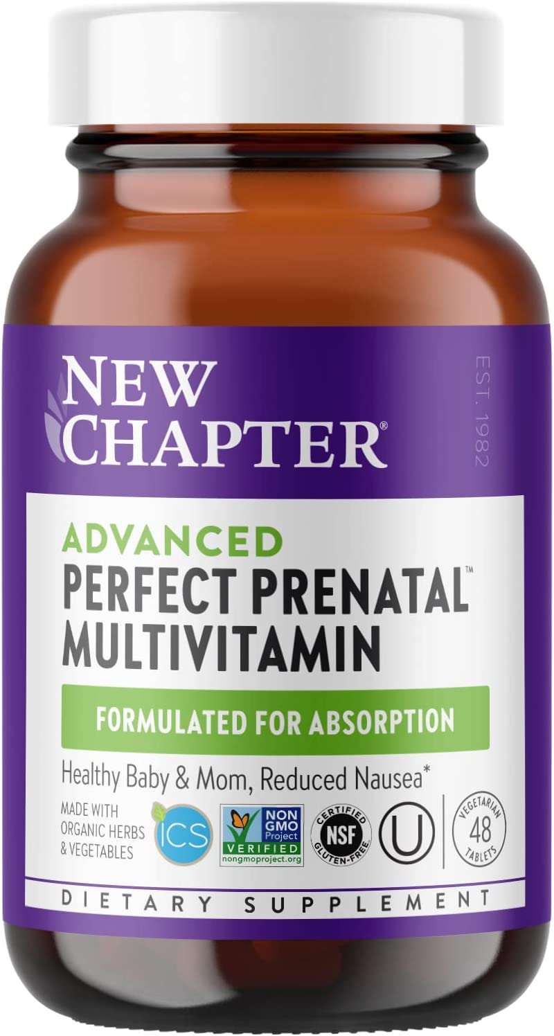 New Chapter Advanced Perfect Prenatal Vitamins – 48ct, Organic, Non-GMO Ingredients for Healthy Baby & Mom – Folate (Methylfolate), Iron, Vitamin D3, Fermented with Whole Foods and Probiotics