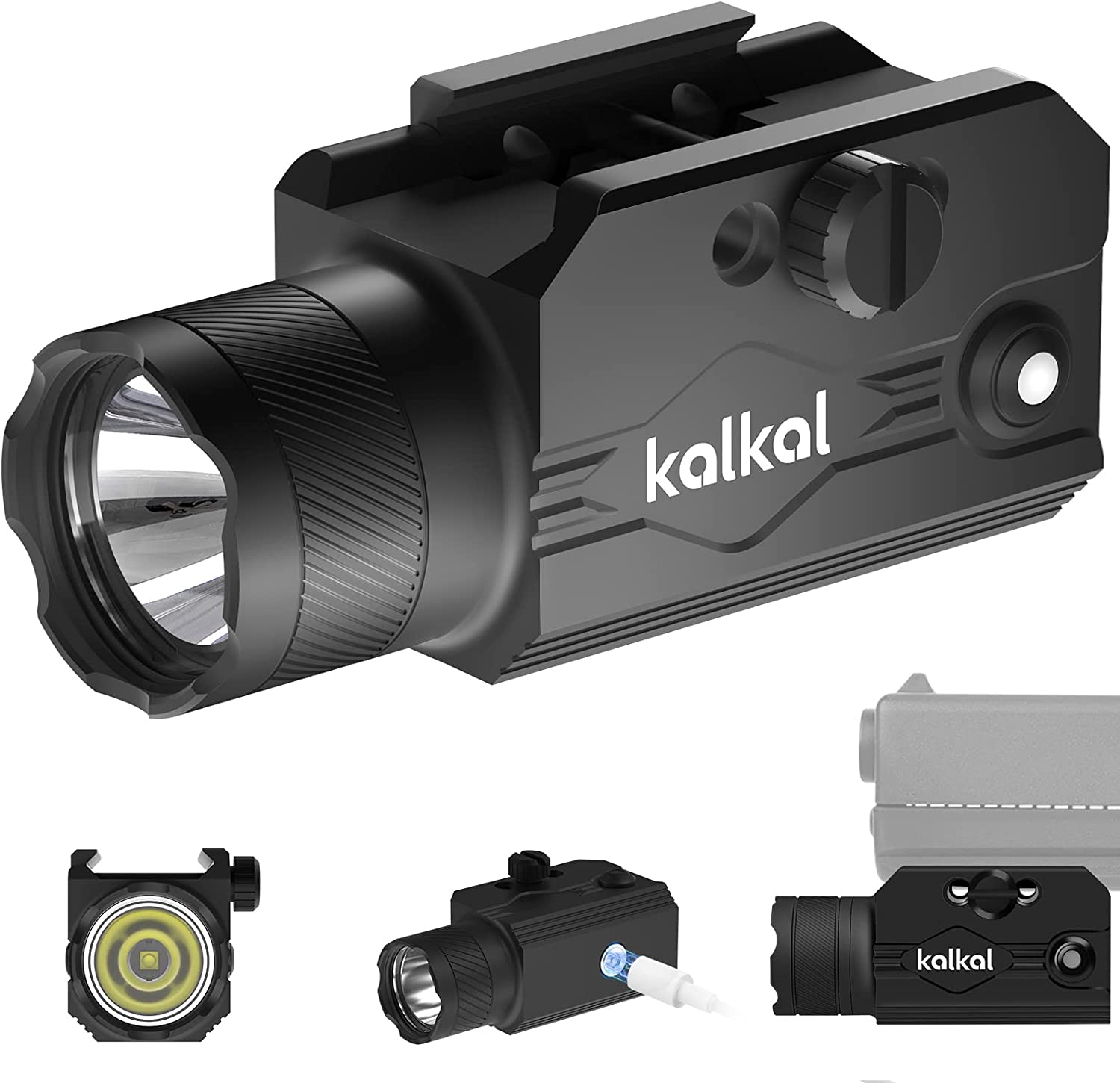 Kalkal Gun Light, 1200 Lumens Pistol Light with 21mm Rail, Magnetic Rechargeable Tactical Gun Flashlights for Pistols, Compact Weapon Light with Strobe for Glock SIG and Rifles