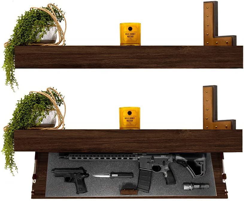 Tactical Traps Defender 45R Gun Shelf with Trap Door | Long-Barrel Gun, Rifle, Shotgun Storage with RFID Lock | Secure & Safe Hidden Gun Compartment | 45" X 12" X 4" Dark Walnut