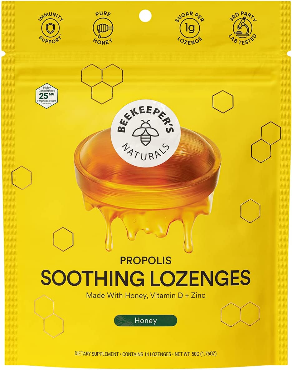Soothing Honey Cough Drops – Immune Support with Vitamin D, Zinc and Propolis – by Beekeeper’s Naturals – Throat Soothing Lozenges, 14 Ct