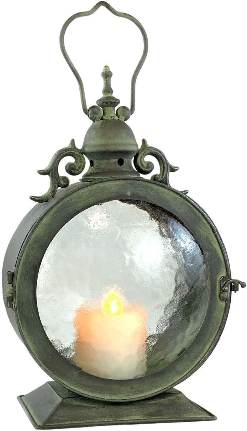Westcharm Metal Round Hanging Candle Lantern with Curved Glass Insert, Nautical Coastal Style