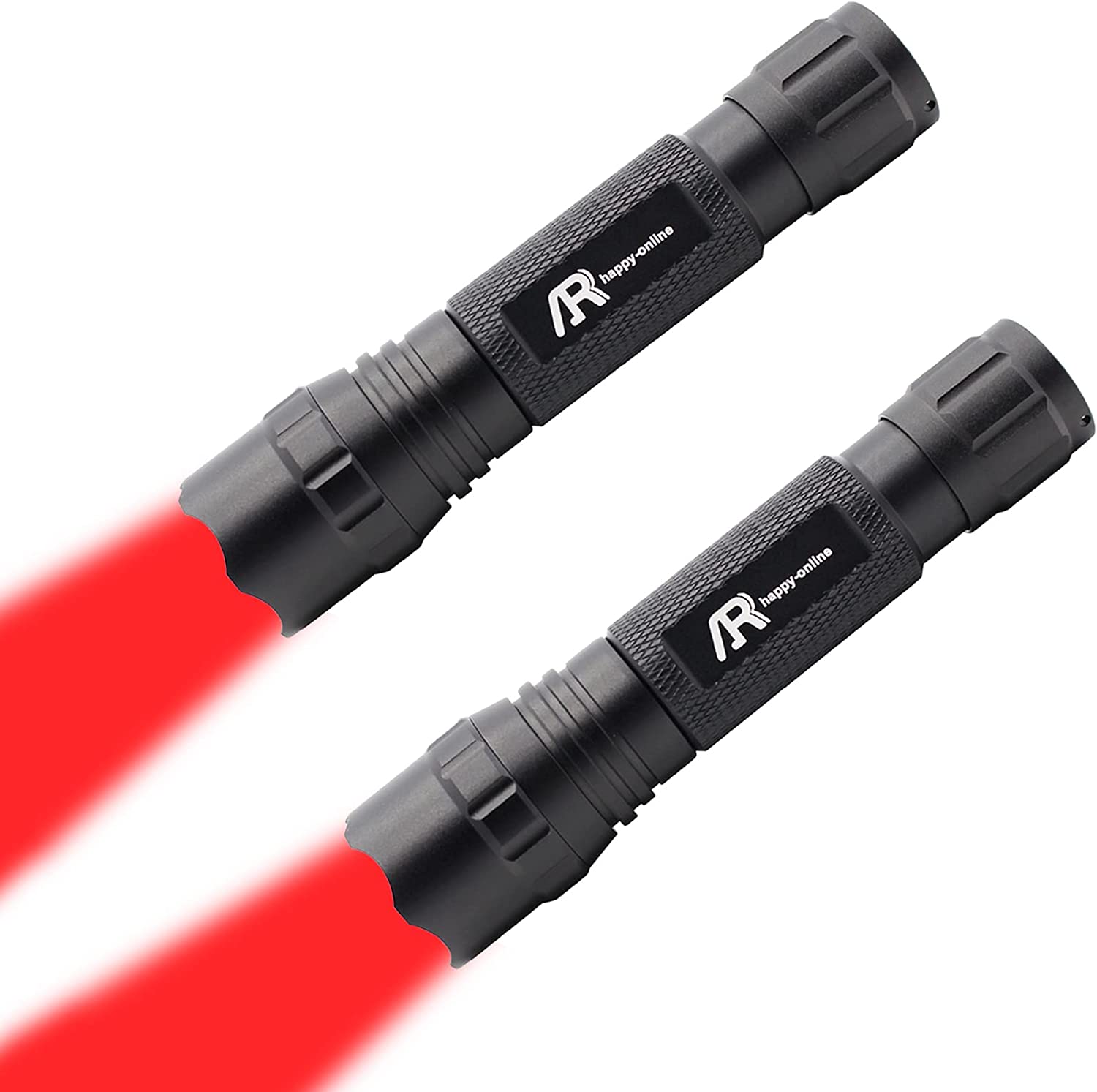 AR happy online (2 Pack) Red Light LED Tactical Flashlight, Single Mode, Zoomable, Water Resistant, Red Light LED Torch for Camping, Hiking, Hunting, Night Vision, Astronomy and Emergency