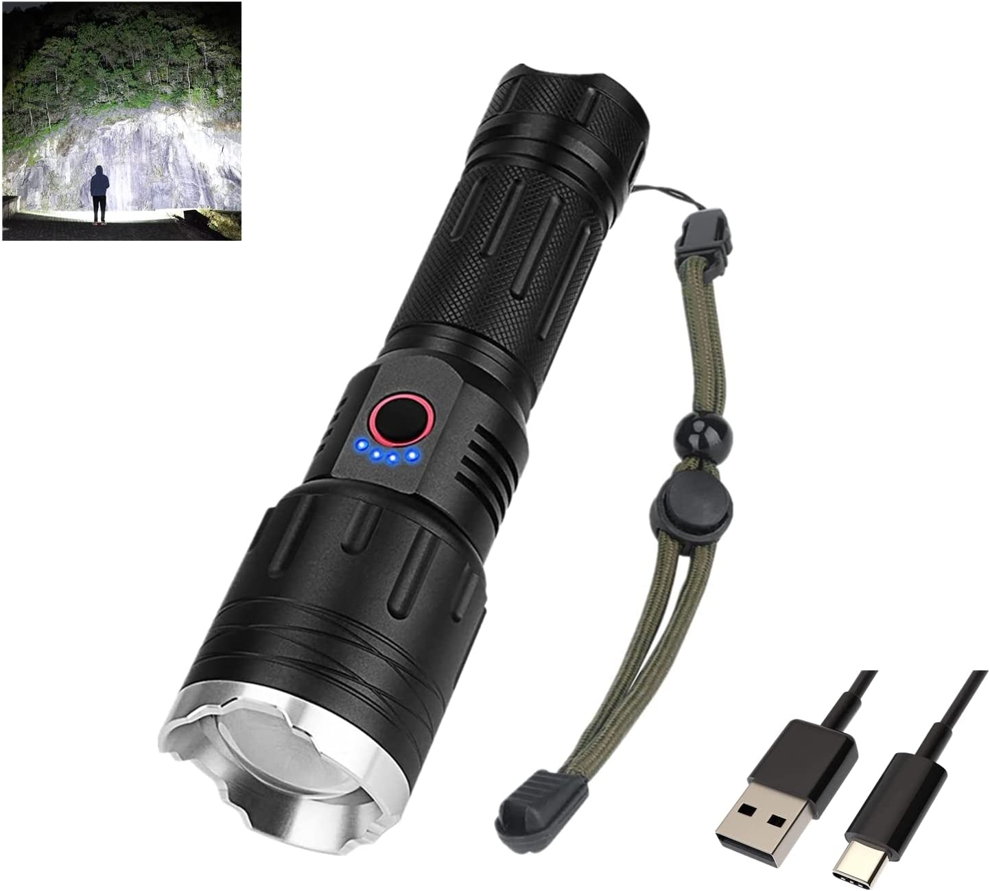 WINDFIRE Brightest Flashlight Rechargeable, Ultra Bright Tactical Flashlights 20000 Lumen with Zoomable 3 Modes, IPX6 Waterproof Camping Torch for Outdoor, Hiking, Dog Walking