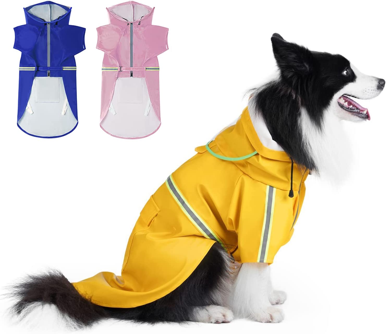 Large Dog Raincoat, Dog Rain Jacket with Reflective Strip & Leash Hole, Waterproof Adjustable Pet Rain Poncho Jacket with Hood, Slicker for Medium Large Dogs (4XL, Yellow)