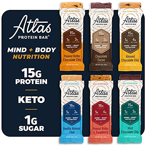 Atlas Mind + Body Keto Protein Bar – Value Pack Keto Bars – Low Carb Protein Bars – High Fiber Bars – Low Sugar Meal Replacement Bars – Organic Ashwagandha