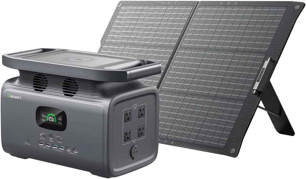 GROWATT Solar Generator INFINITY 1500 with 100W Solar Panel, 2000W AC Outlets (4000 Surge), 1512Wh Portable Power Station, 2.5 Hour Fast Solar Charging Outdoor Battery Backup for Camping, RVs, Emergency