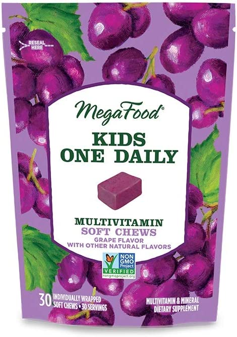 MegaFood Kids One Daily Multivitamin Soft Chews – Supports Child Development and Growth – Gluten-Free – Vegetarian – Grape – 30 Chews (Pack of 1)