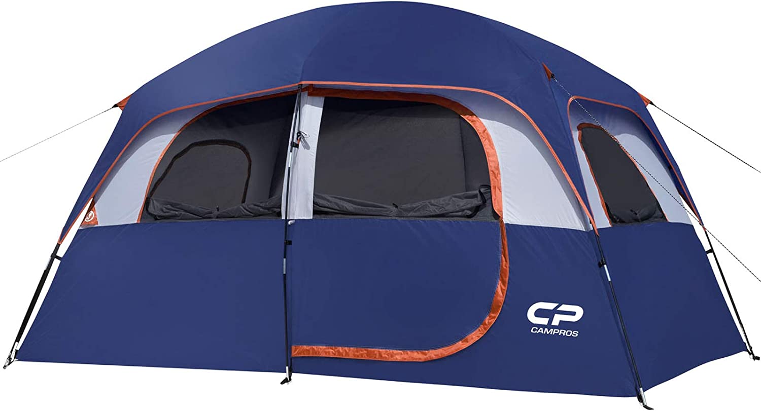 CAMPROS CP Tent-6-Person-Camping-Tents, Waterproof Windproof Family Tent with Top Rainfly, 4 Large Mesh Windows, Double Layer, Easy Set Up, Portable with Carry Bag