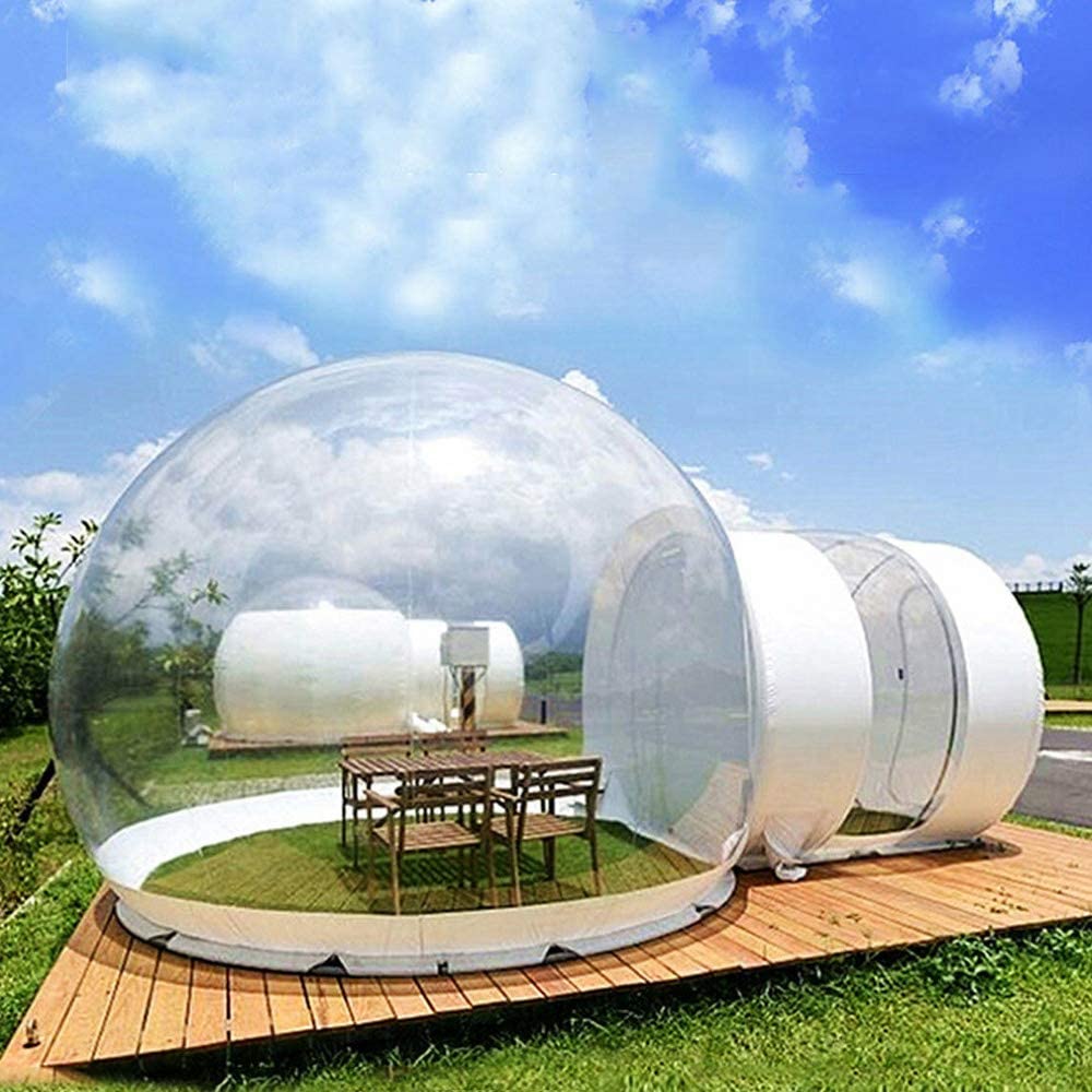 Transparent Inflatable Bubble Tent Luxury Single Tunnel Bubble House Dome Greenhouse Tent with Blower 110V 350W for Outdoor Family Camping Backyard Party Festivals Stargazing