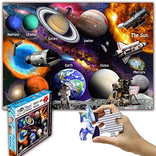 Think2Master Solar System & Space Exploration 100 Pieces Jigsaw Puzzle Fun Educational Toy for Kids, School & Families. Great Gift for Boys & Girls Ages 4-8 to Stimulate Learning. Size:23.4” X 16.5”