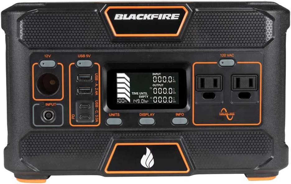 Blackfire | Klein Outdoors | Portable Power Station Pac505, 505Wh Mobile Outdoor Solar Generator Rechargeable Lithium Battery with 120V/500W AC Outlet for Camping, Outdoor Use, Tailgating, and Emergency Backup Optional Solar Charging