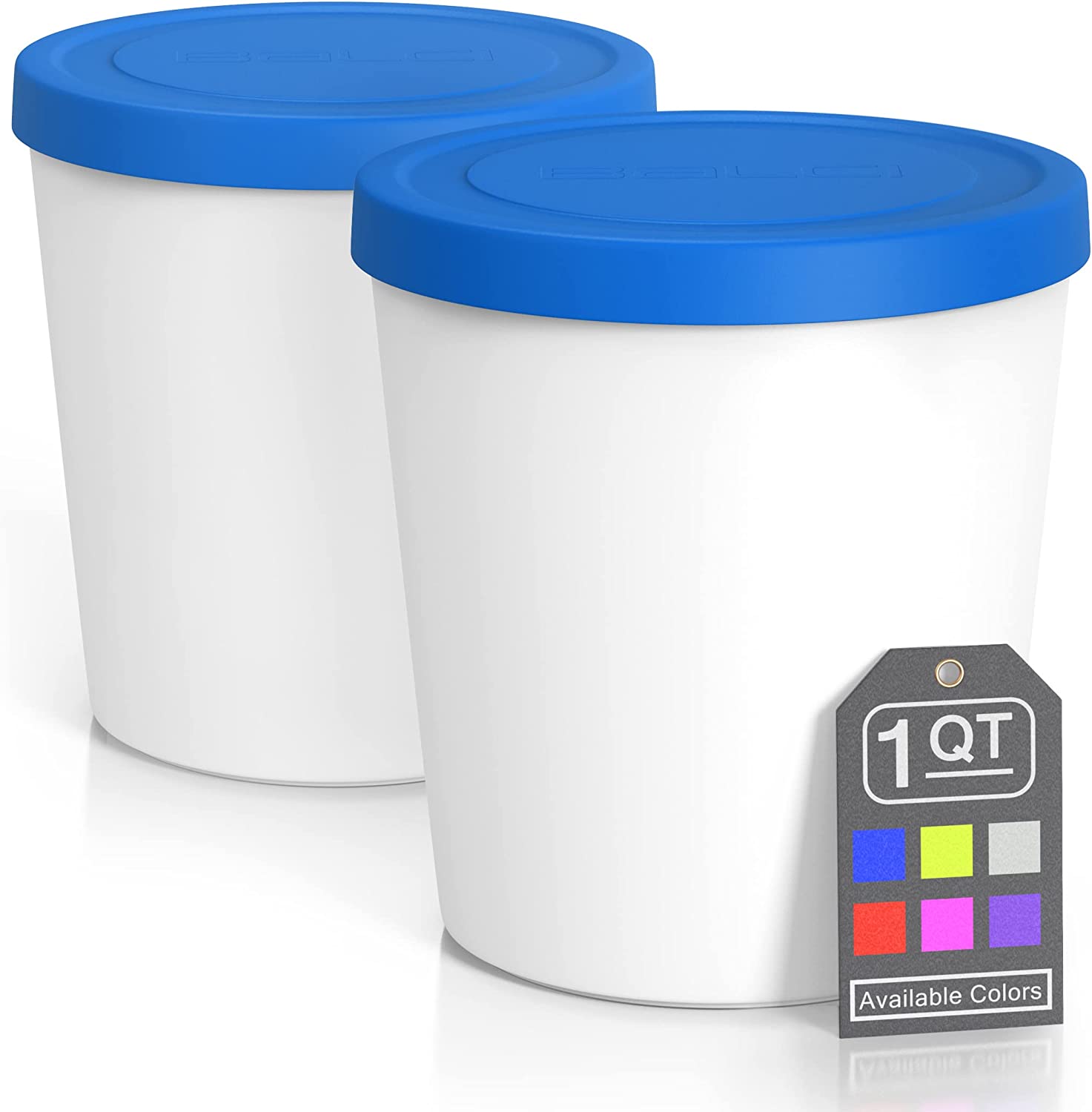 BALCI – Premium Ice Cream Containers (2 Pack – 1 Quart Each) Perfect Freezer Storage Tubs with Lids for Ice Cream, Sorbet and Gelato! – Blue